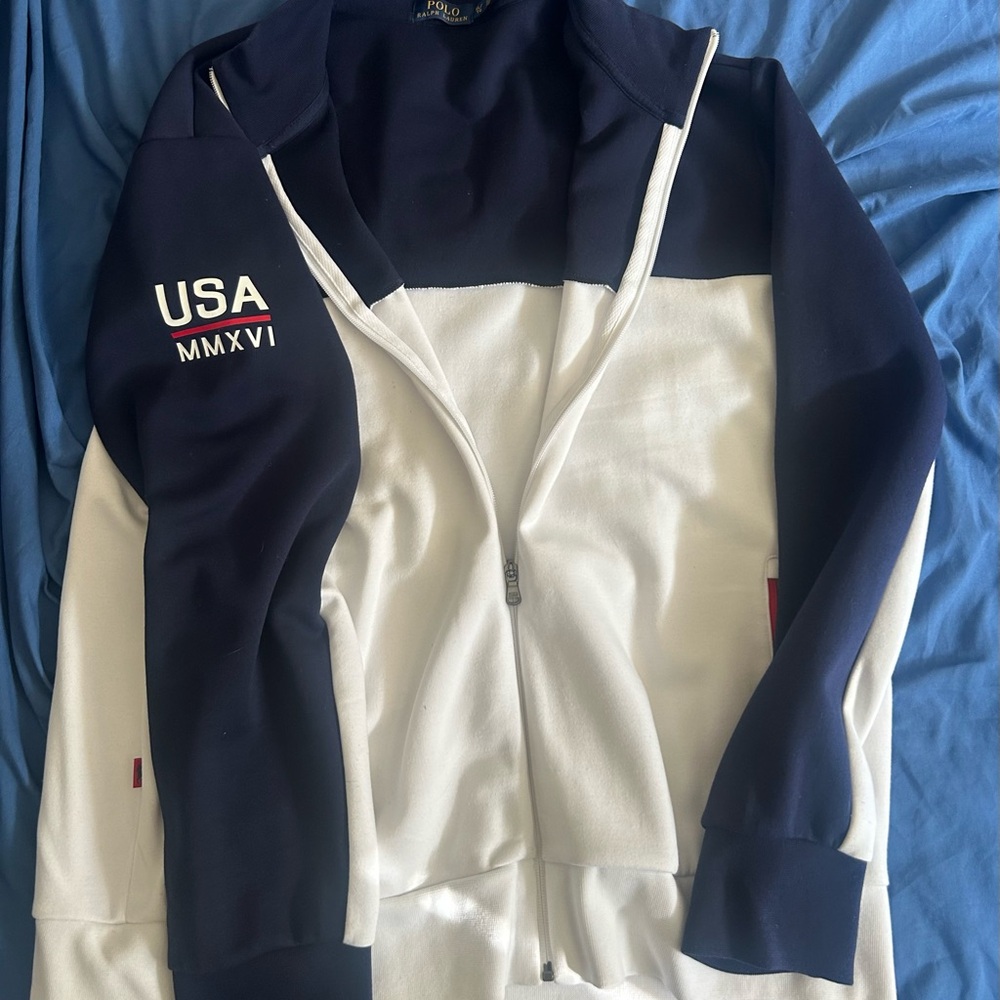 Ralph Lauren Navy and White USA Emblem Sweatshirt